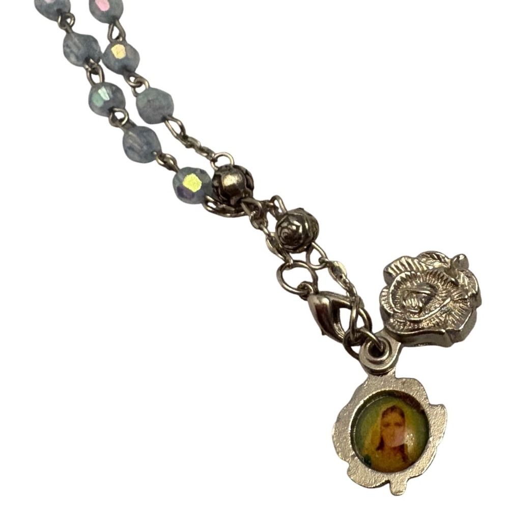 1 Decade Rosary Beaded Bracelet Rose Charm  Heart Mary Portrait‎ Christian